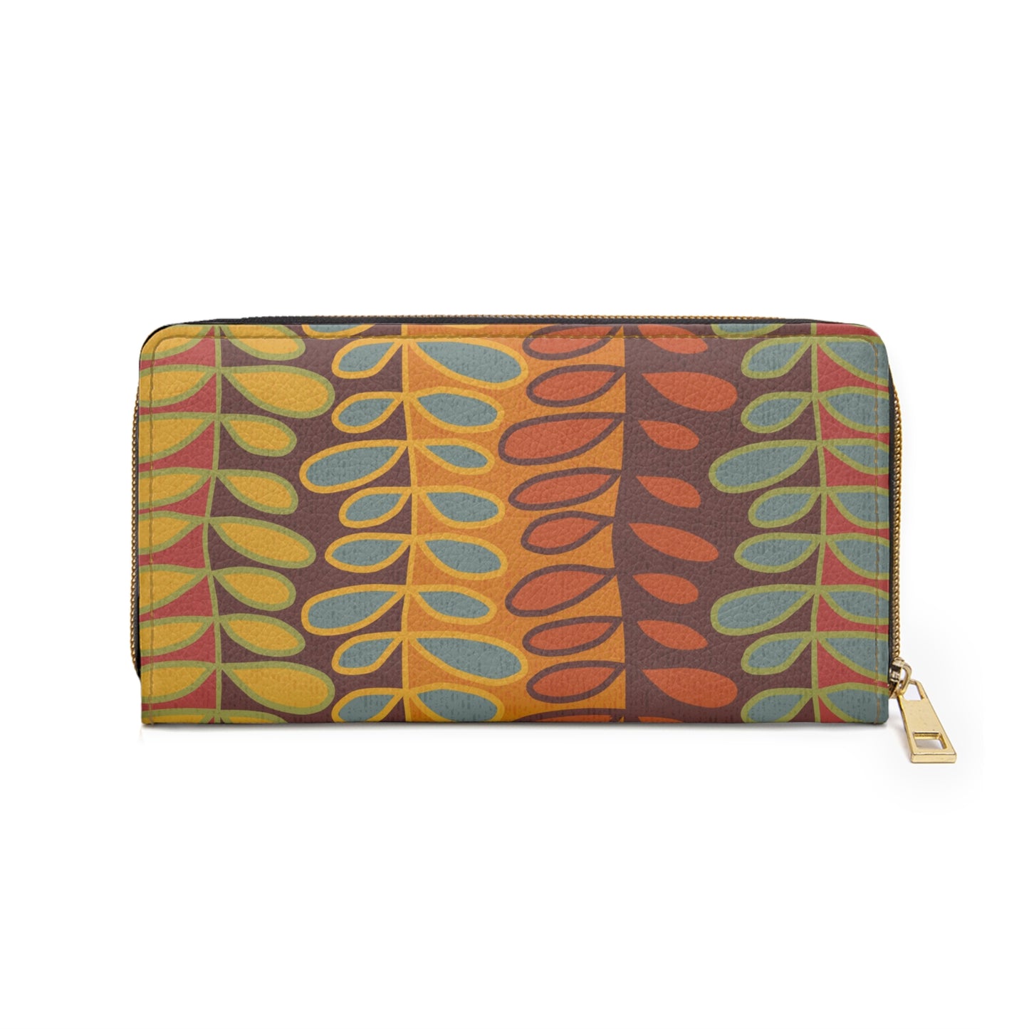 Zipper Wallet with Lively Boho Leaf and Vine Pattern.