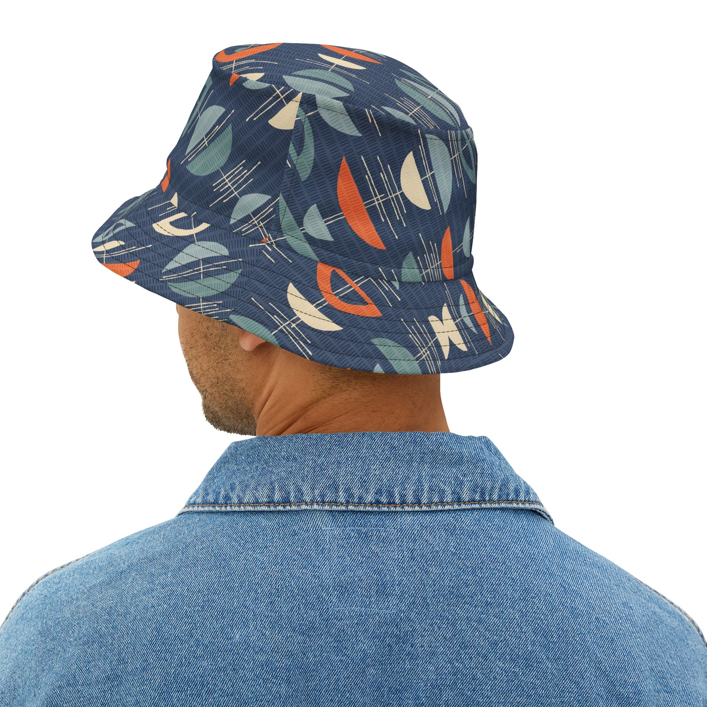 Spiffy Bucket Hat in Deep Blue Retro Print. This Hat Screams Fun. Available in 2 sizes.