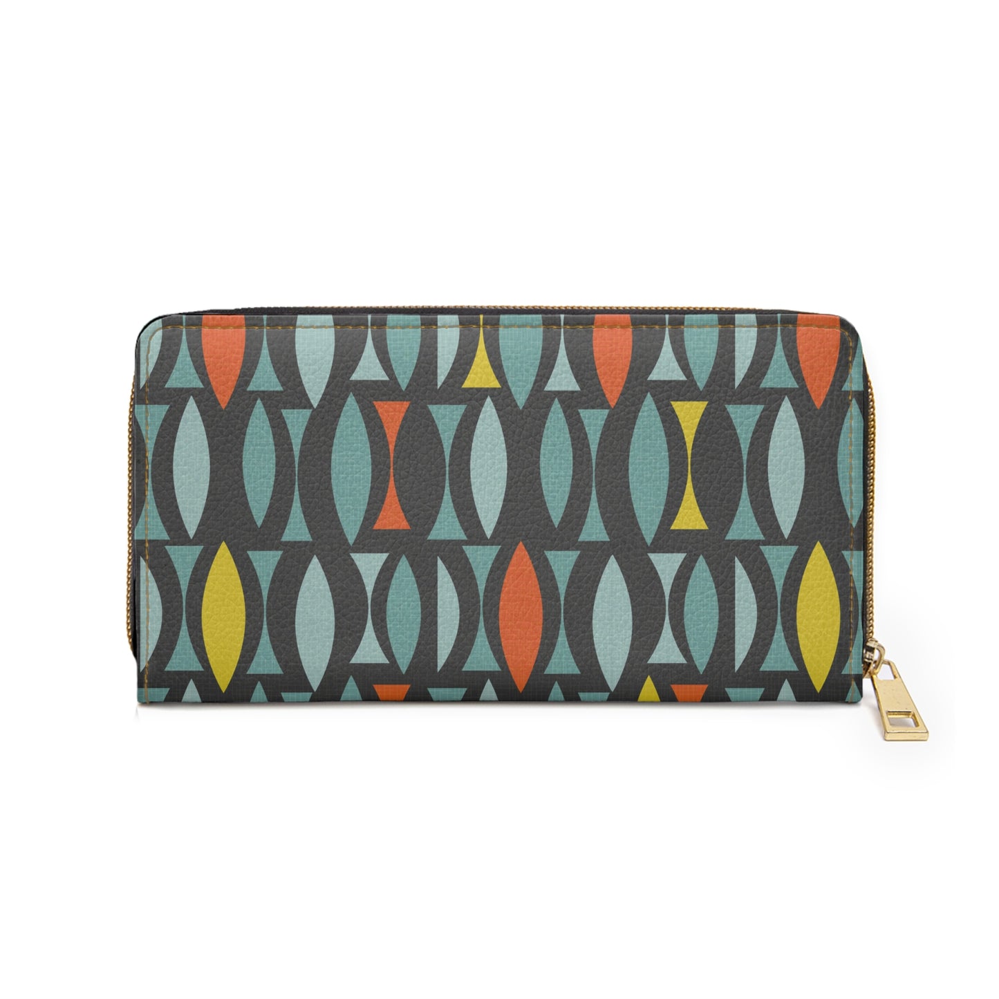 Zipper Wallet with Custom Mid-Century Print. Unique Abstract Geometric Pattern.