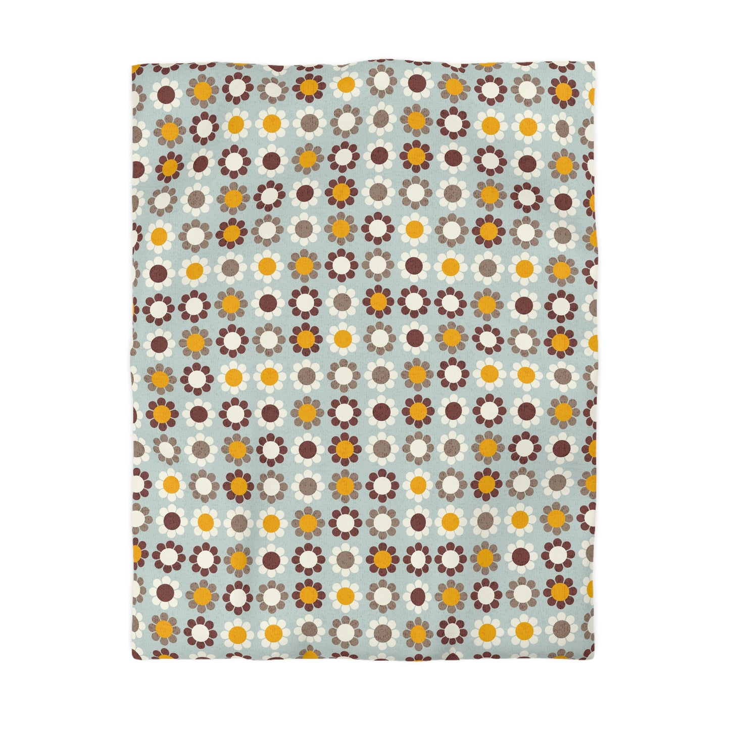 Duvet Cover with Mid Century Daisy Print. Original Pattern in Mint, Orange and Brown. 4 sizes