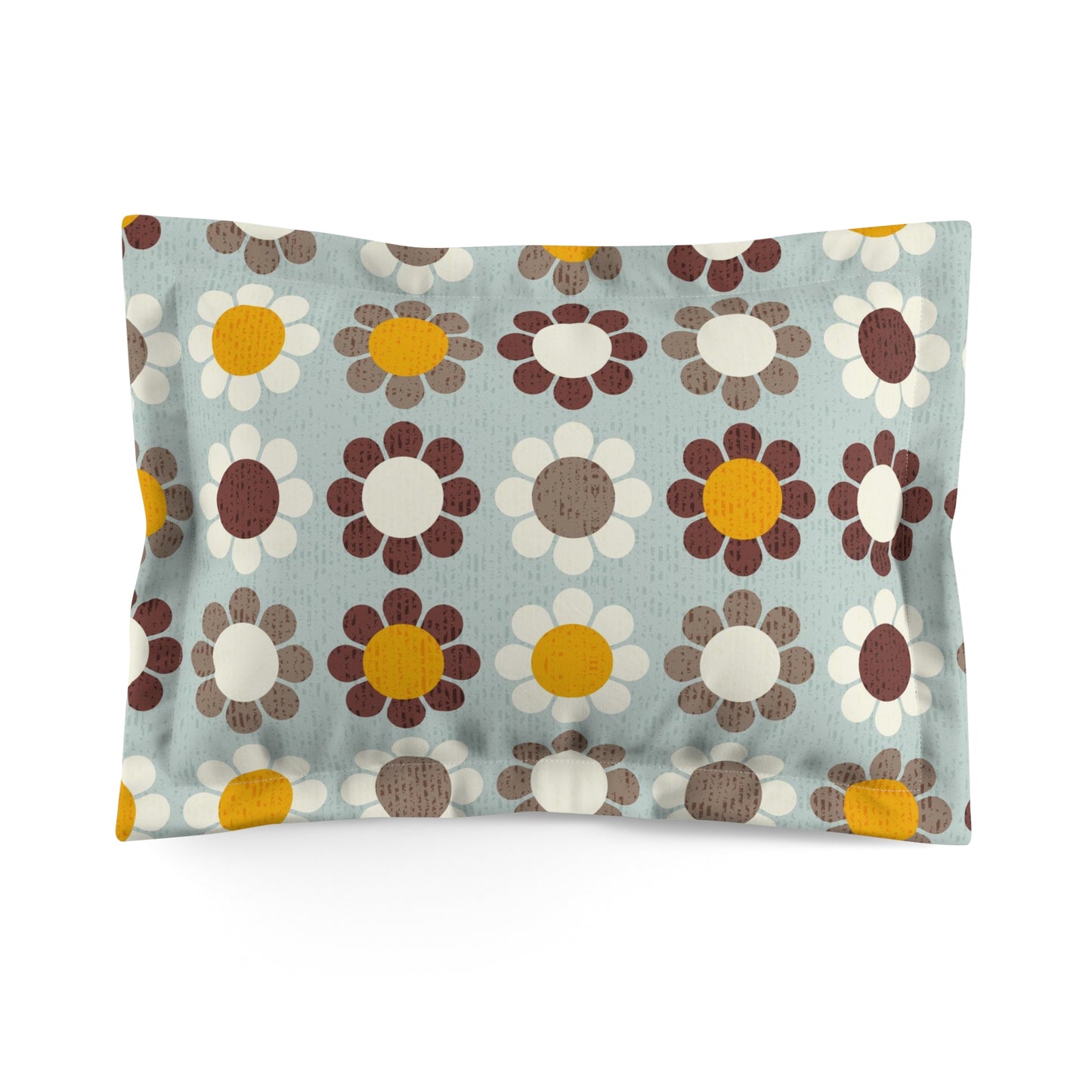 Pillow Sham with Retro Flower Power Daisy Pattern in Aqua Blue. Pairs with Duvets. Standard and King Sizes.