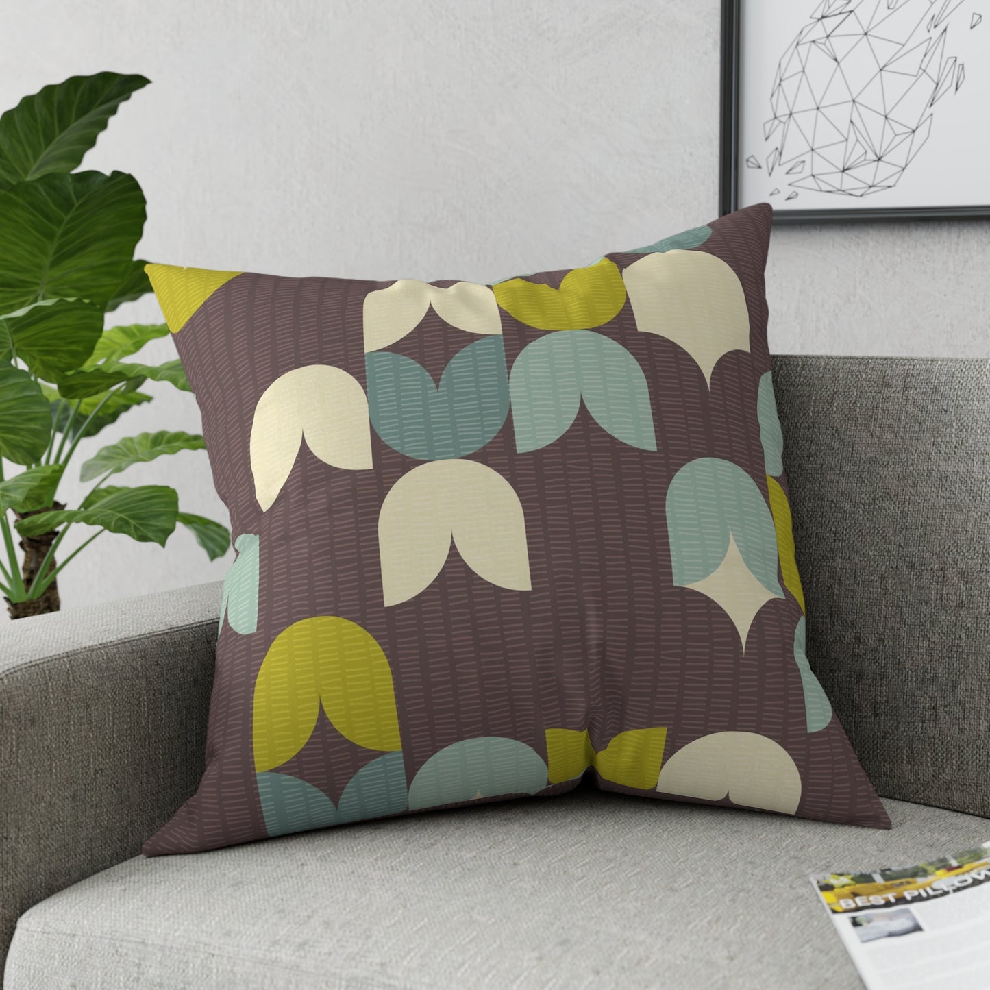 Accent Pillow with 2 Coordinating Scandinavian Patterns in Chocolate, Mint and Lime Green. 5 Sizes. Pillow Insert Included.