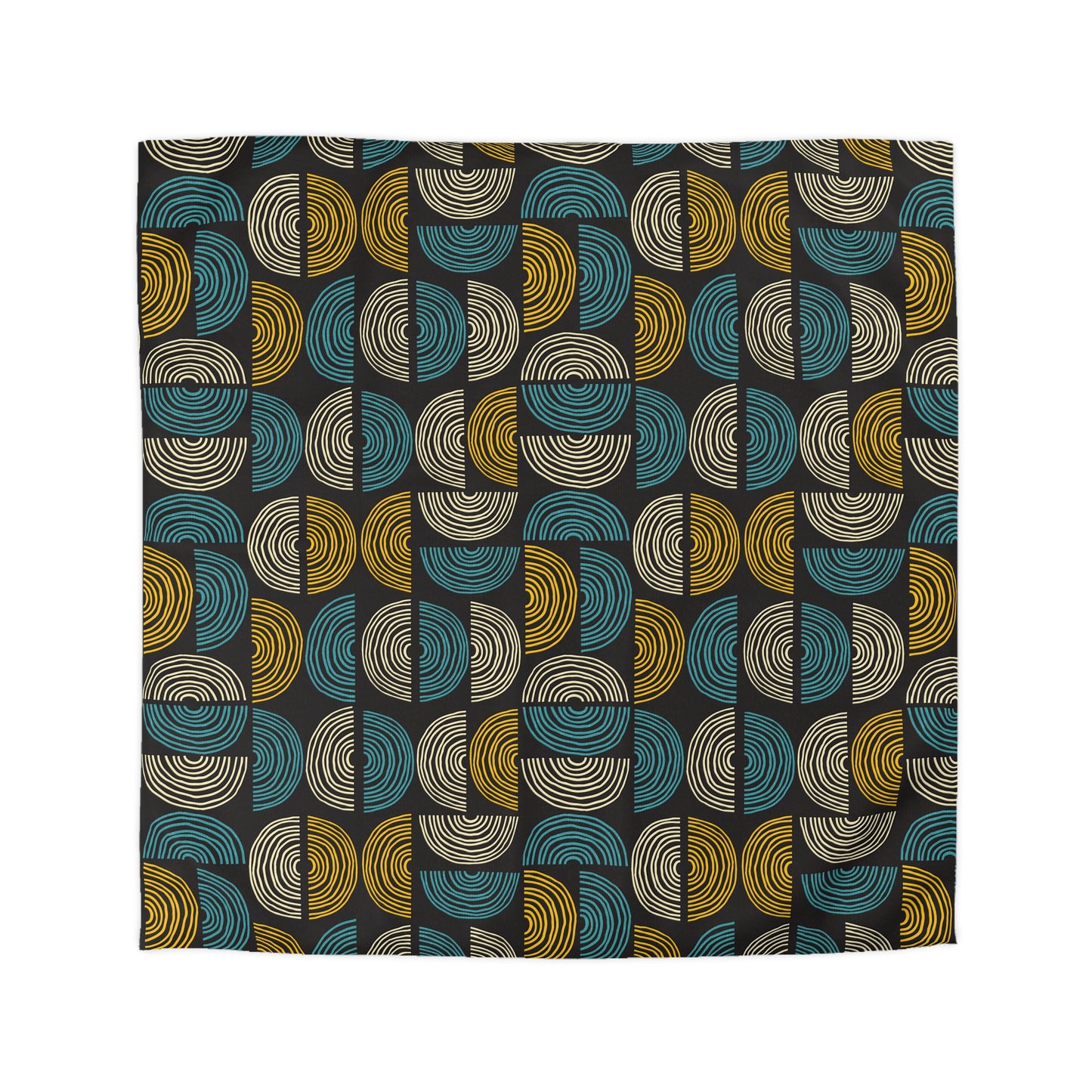 Duvet Cover with Mid Century Print in Black, Turquoise and Gold. 4 Sizes.