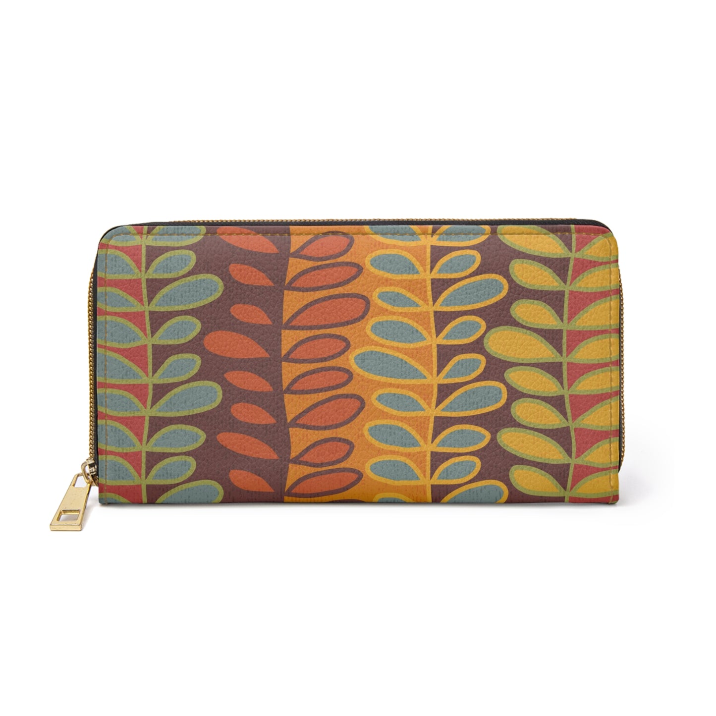 Zipper Wallet with Lively Boho Leaf and Vine Pattern.