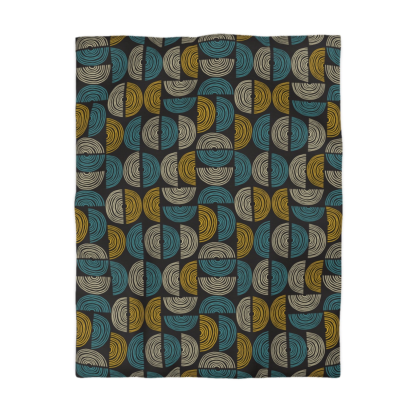 Duvet Cover with Mid Century Print in Black, Turquoise and Gold. 4 Sizes.