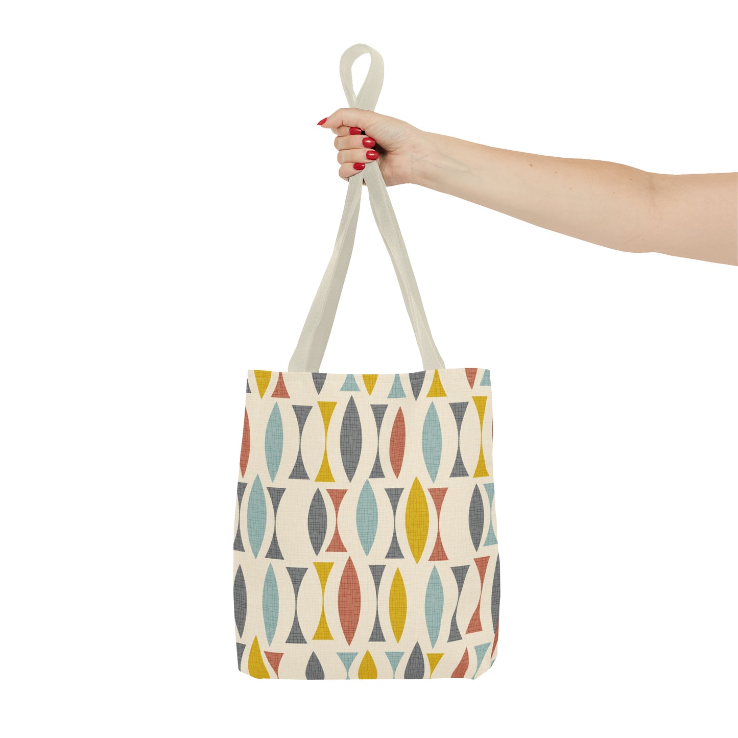 Colorful Tote Bag with Mid Century Print. Available in 3 sizes.