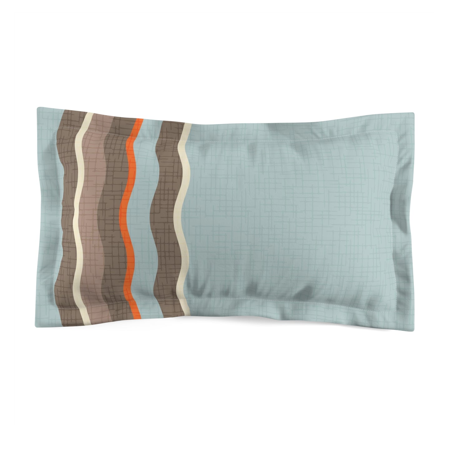 Cute pillow sham with Wavy Stripes in Pale Blue, Brown, Coral Red. Original Unique Design. Pairs with duvet covers. 2 Sizes.