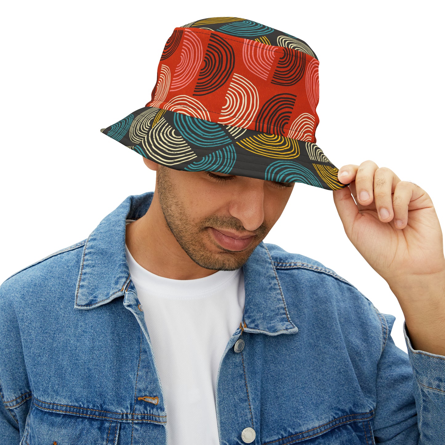 Spiffy Bucket Hat with 2 Retro Prints in Red, Black, Teal and Gold. Available in 2 sizes.