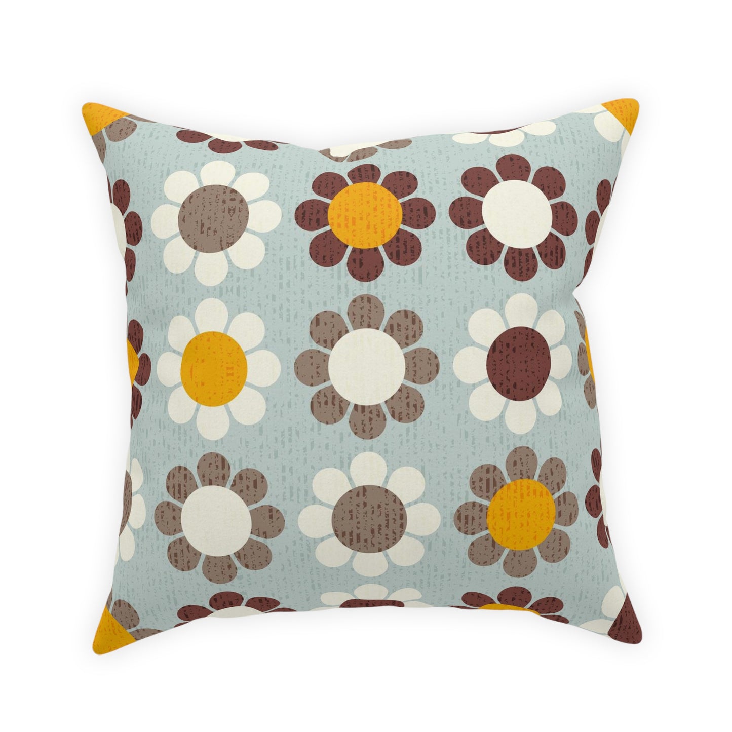 Accent Pillow with Retro Flower Power Daisy Pattern on the front, Matching Stripes on the back. 5 sizes. Pillow Insert Included