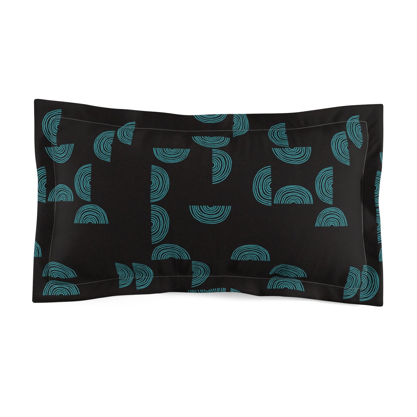 Mid-Century Modern Pillow Sham. Turquoise on Black . Original Half Circles Pattern. Pairs with Duvets. Standard and King Sizes.