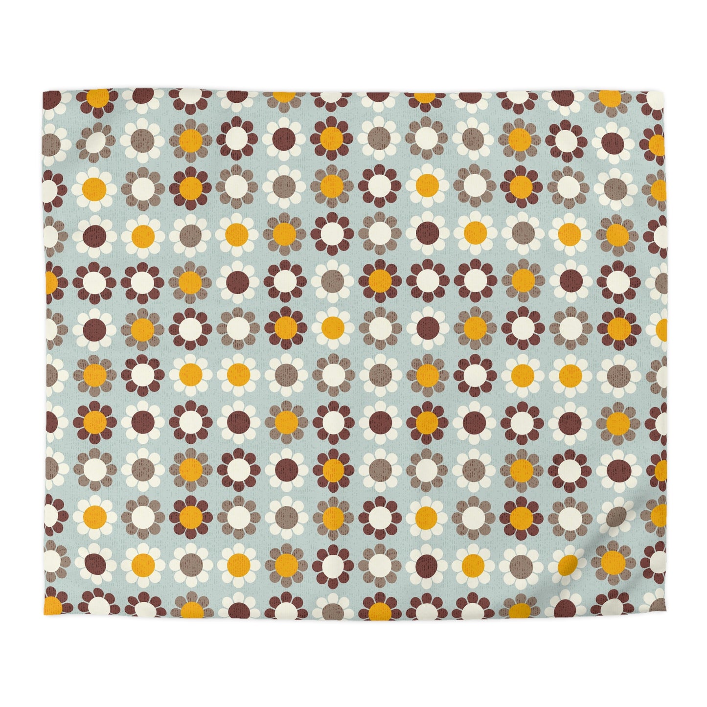 Duvet Cover with Mid Century Daisy Print. Original Pattern in Mint, Orange and Brown. 4 sizes