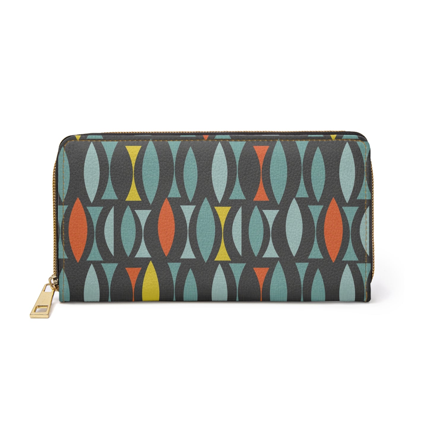 Zipper Wallet with Custom Mid-Century Print. Unique Abstract Geometric Pattern.