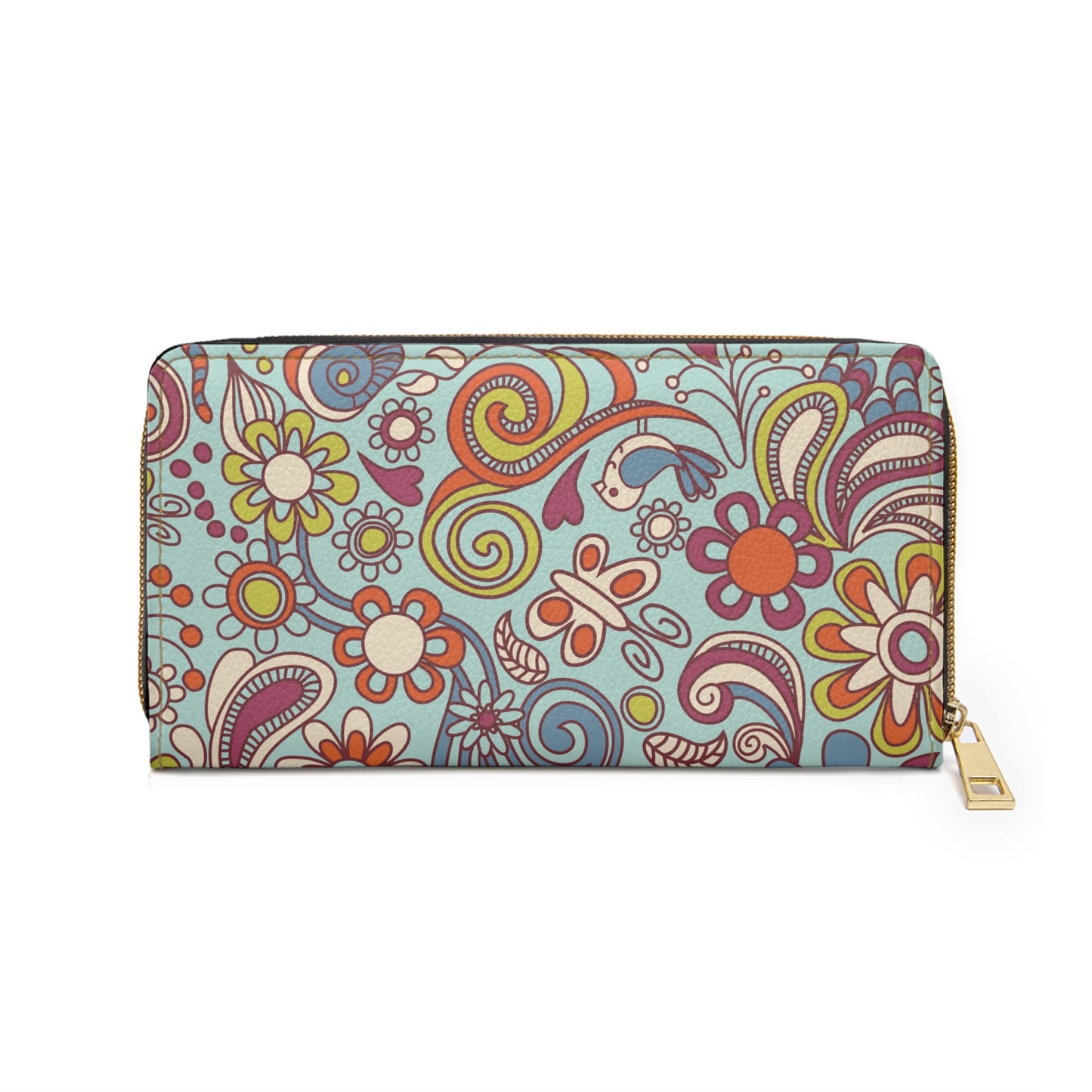 Zipper Wallet with Custom Boho Flower Power Print.