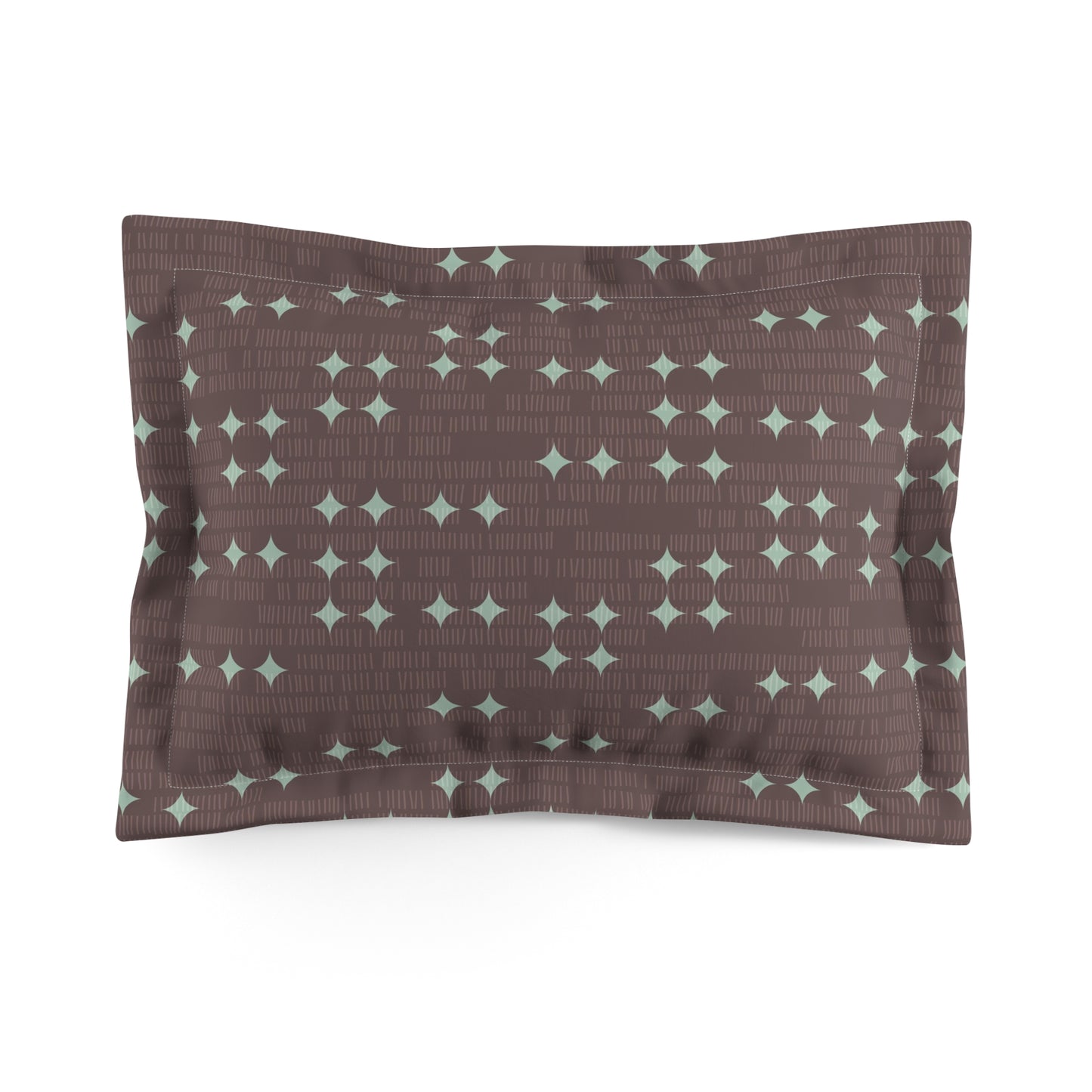 Mid-Century Modern Pillow Sham Original Mid Century Star Pattern in Chocolate and Mint. Pairs with Duvets. Standard and King Sizes.