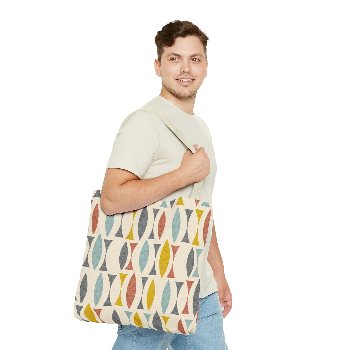 Colorful Tote Bag with Mid Century Print. Available in 3 sizes.