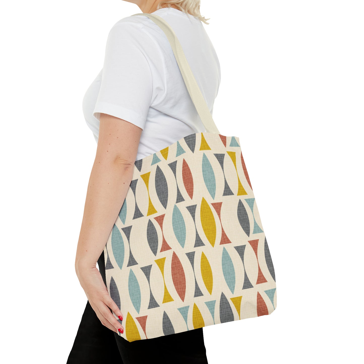 Colorful Tote Bag with Mid Century Print. Available in 3 sizes.