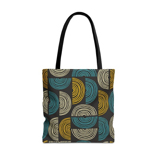 Beautiful Tote Bag with Mid Century Print in Black, Teal and Gold. Available in 3 sizes.