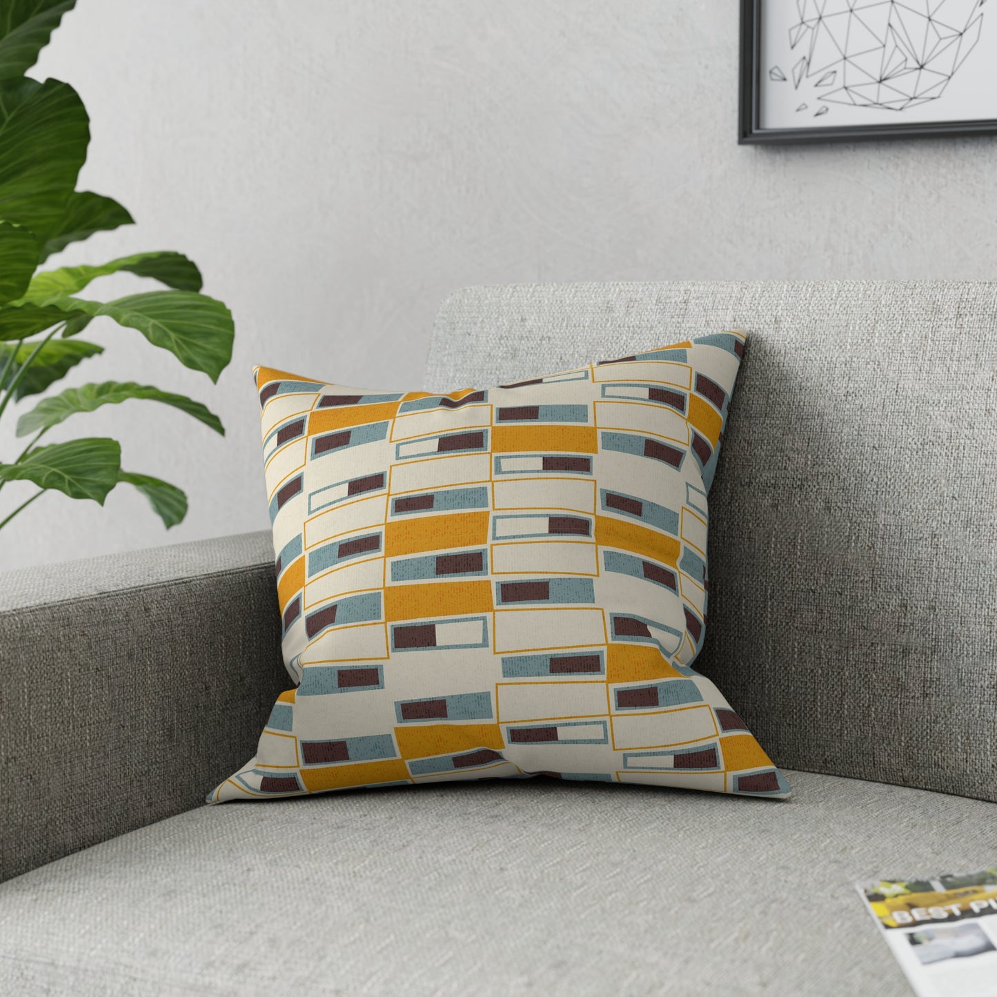 Accent Pillow with Mid-Century Geometric Patterns. A Different Coordinating Print on Each Side. 5 Sizes. Pillow Insert Included.