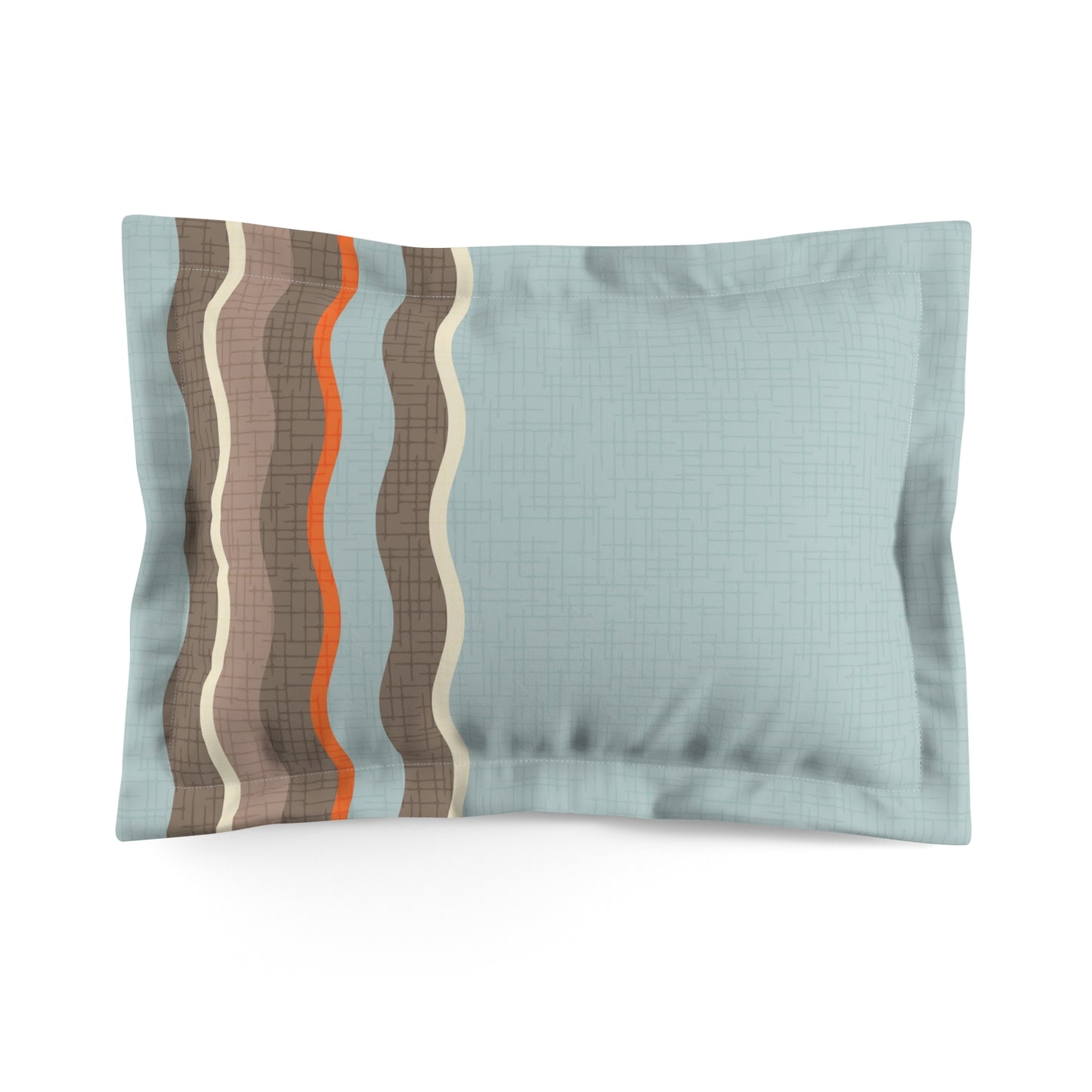 Cute pillow sham with Wavy Stripes in Pale Blue, Brown, Coral Red. Original Unique Design. Pairs with duvet covers. 2 Sizes.