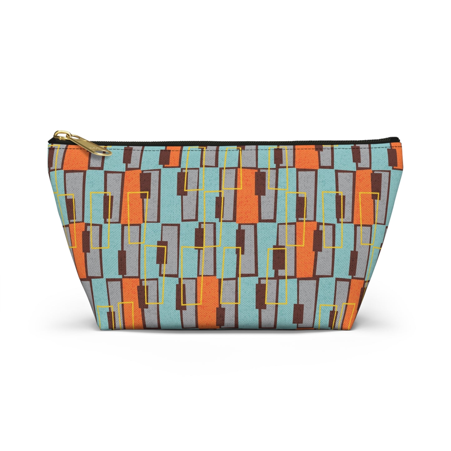 Zipper Pouch in a Colorful Abstract Aqua and Orange Print. 2 Sizes Available.