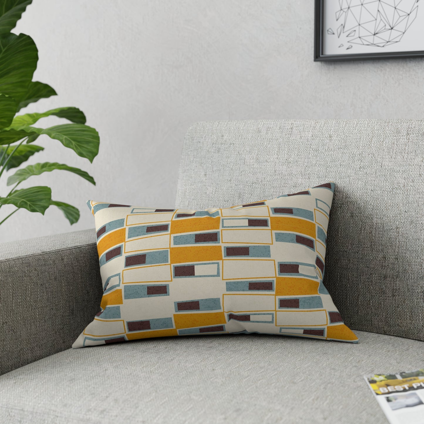 Accent Pillow with Mid-Century Geometric Patterns. A Different Coordinating Print on Each Side. 5 Sizes. Pillow Insert Included.