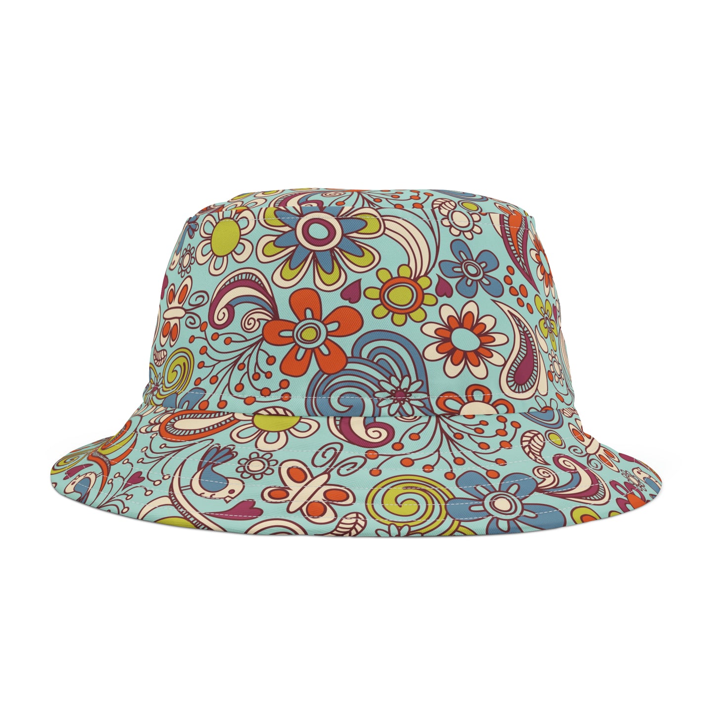 Flower Power Bucket Hat with cheerful Boho Print. Available in 2 sizes.