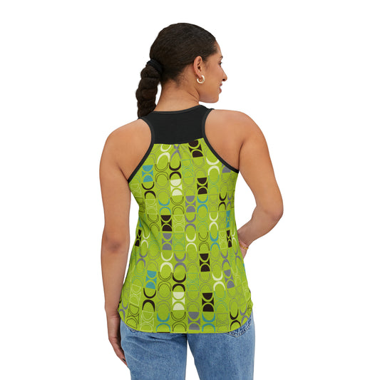 Women's Retro Abstract All Over Print Tank Top- Lime Green