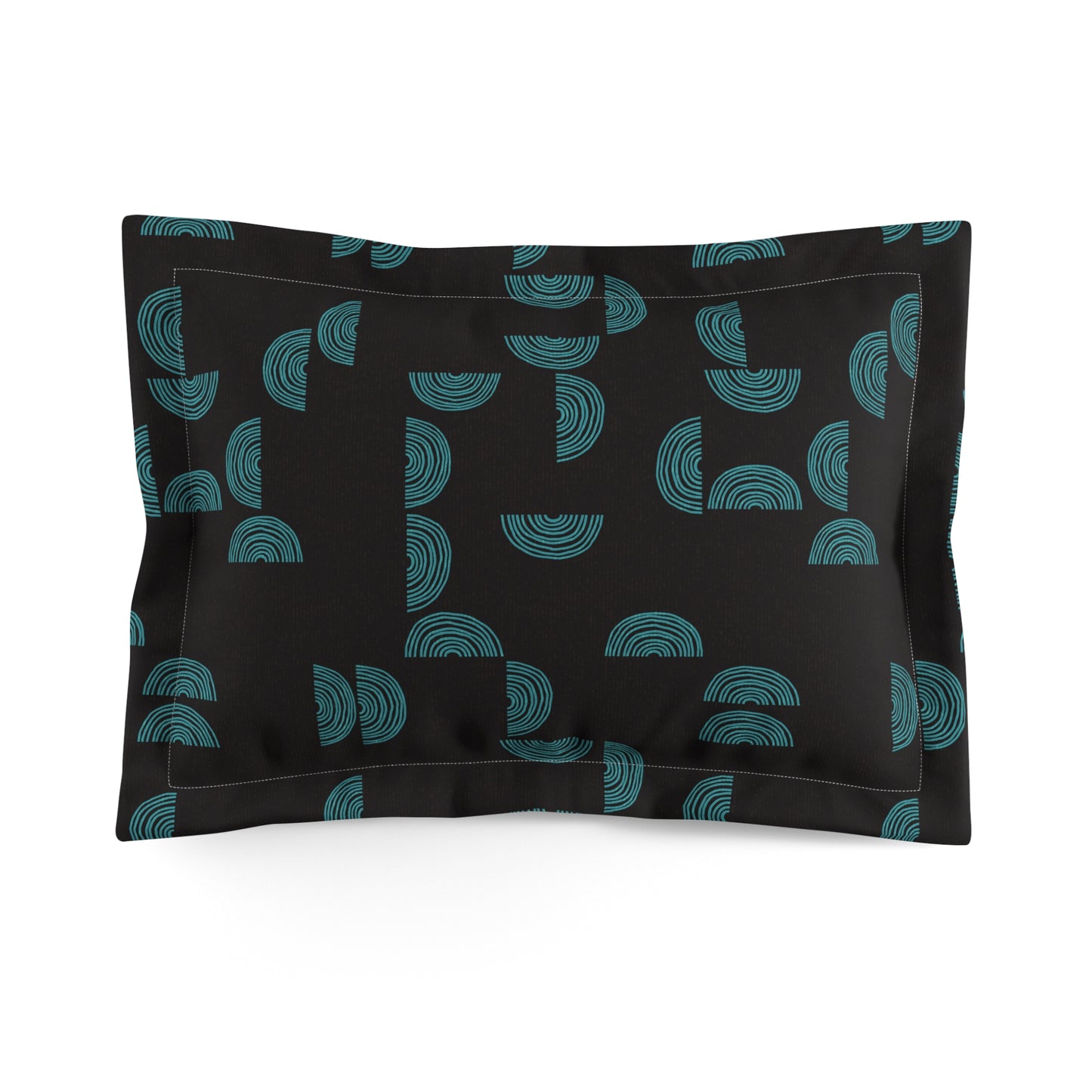 Mid-Century Modern Pillow Sham. Turquoise on Black . Original Half Circles Pattern. Pairs with Duvets. Standard and King Sizes.