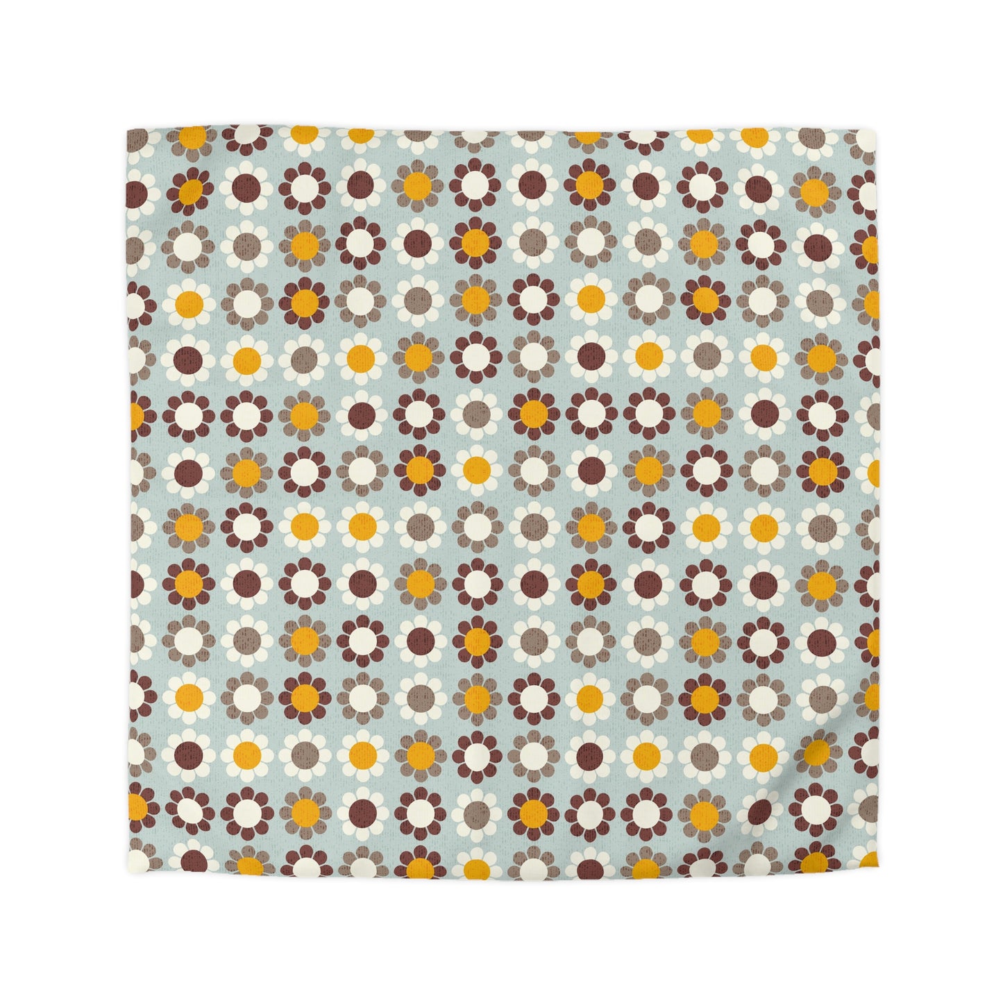 Duvet Cover with Mid Century Daisy Print. Original Pattern in Mint, Orange and Brown. 4 sizes