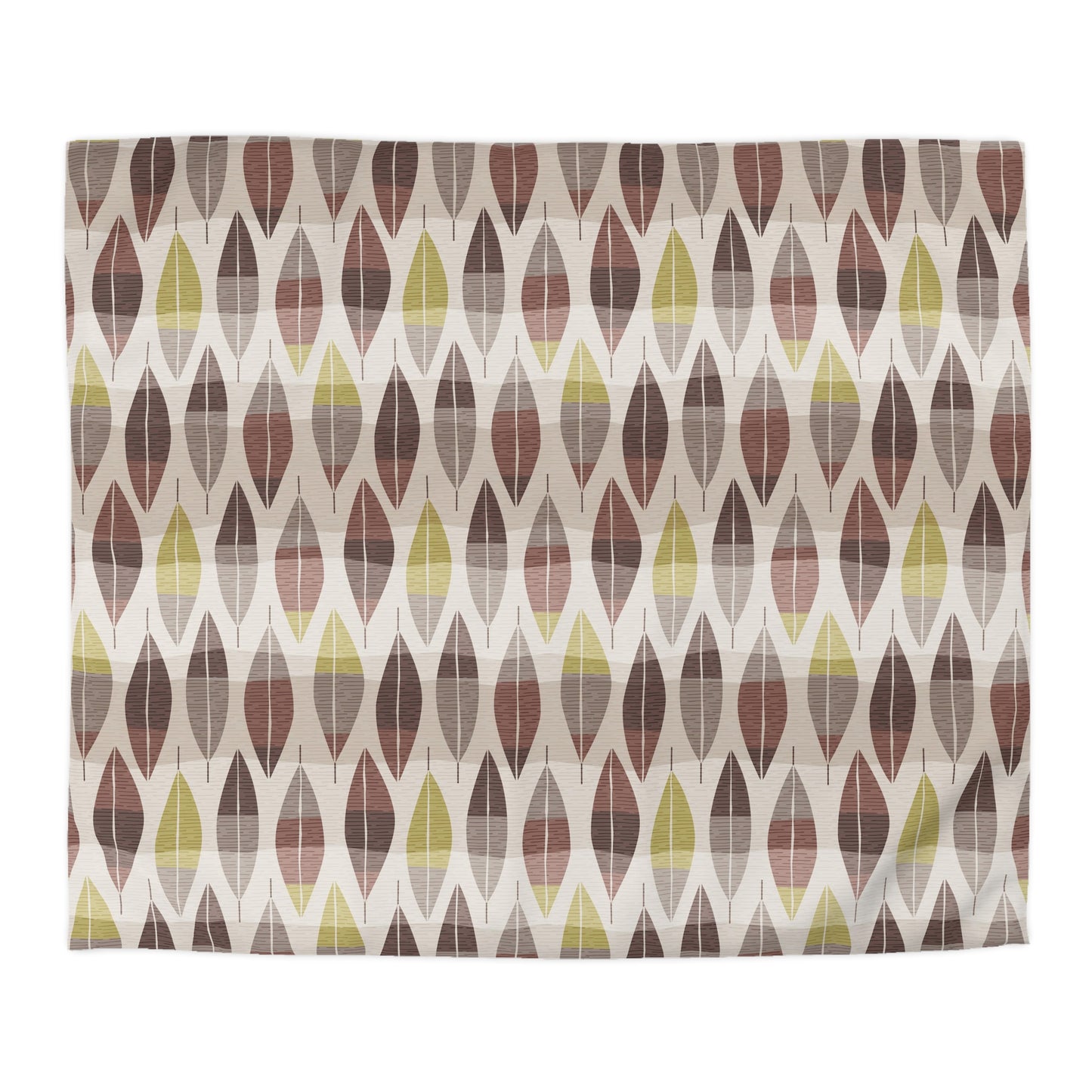 Mid Century Modern Duvet Cover. Original Abstract Leaf Pattern in Rust, Browns and Olive. 4 sizes