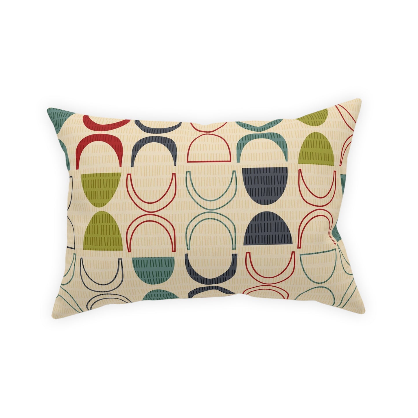 Mid-Century Modern Accent pillow. Colorful Abstract Design on the Front, Coordinating Pattern on the Back. 5 sizes. Pillow insert included.