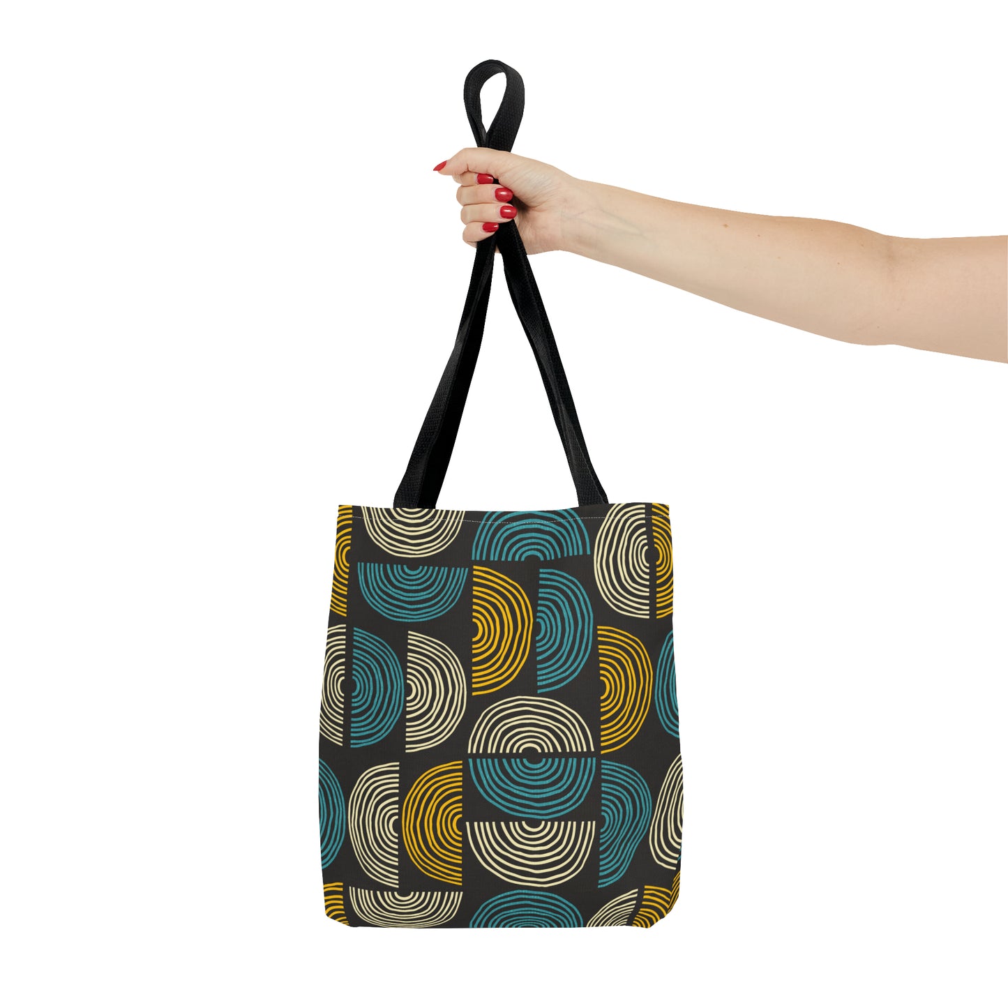 Beautiful Tote Bag with Mid Century Print in Black, Teal and Gold. Available in 3 sizes.