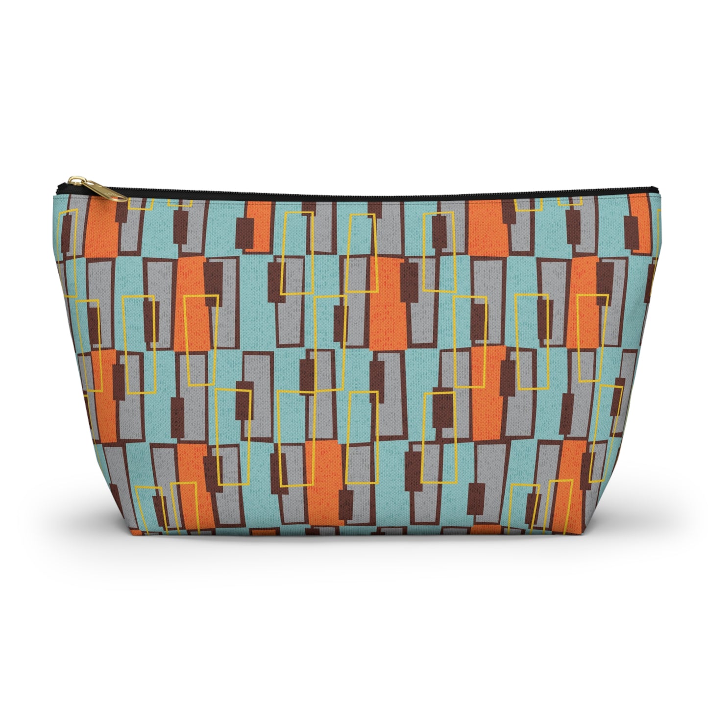 Zipper Pouch in a Colorful Abstract Aqua and Orange Print. 2 Sizes Available.