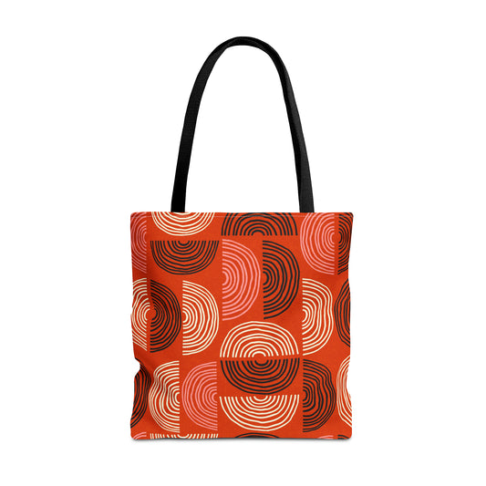 Perfect Tote Bag with Custom Mid Century Modern Print. Unique Circle Pattern in Red, Black, Pink and Beige. 3 sizes Available.