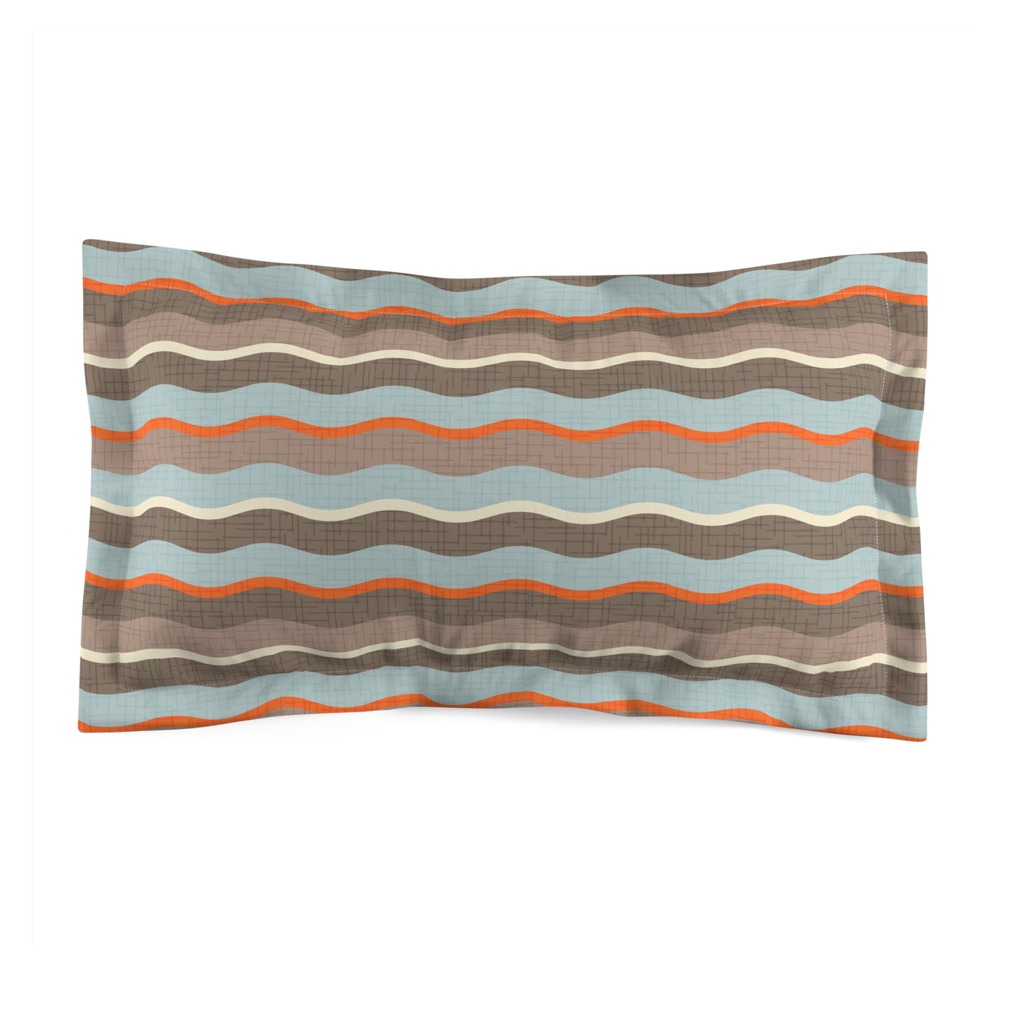 Cute pillow sham with Wavy Stripes in Pale Blue, Brown, Coral Red. Original Unique Design. Pairs with duvet covers. 2 Sizes.