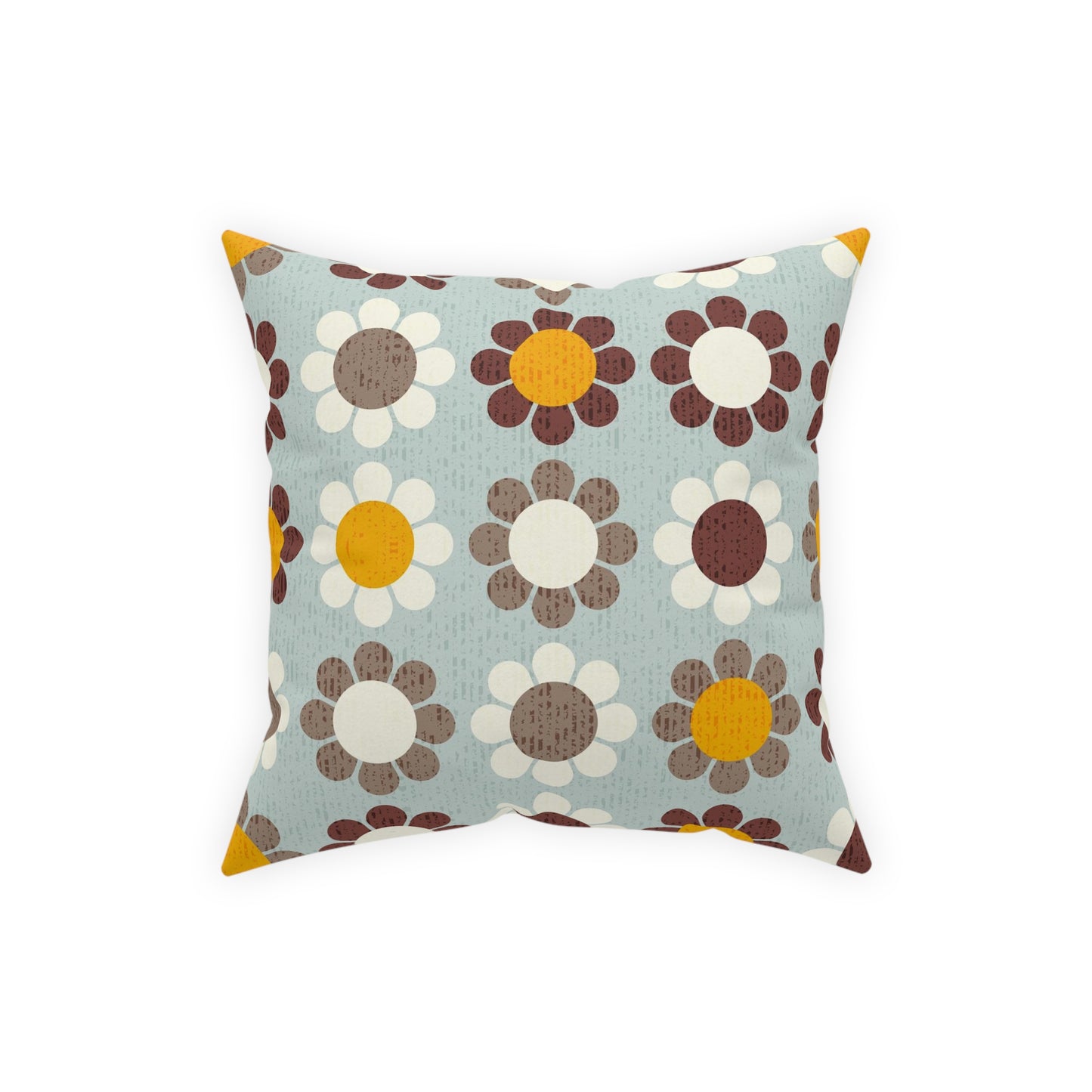 Accent Pillow with Retro Flower Power Daisy Pattern on the front, Matching Stripes on the back. 5 sizes. Pillow Insert Included