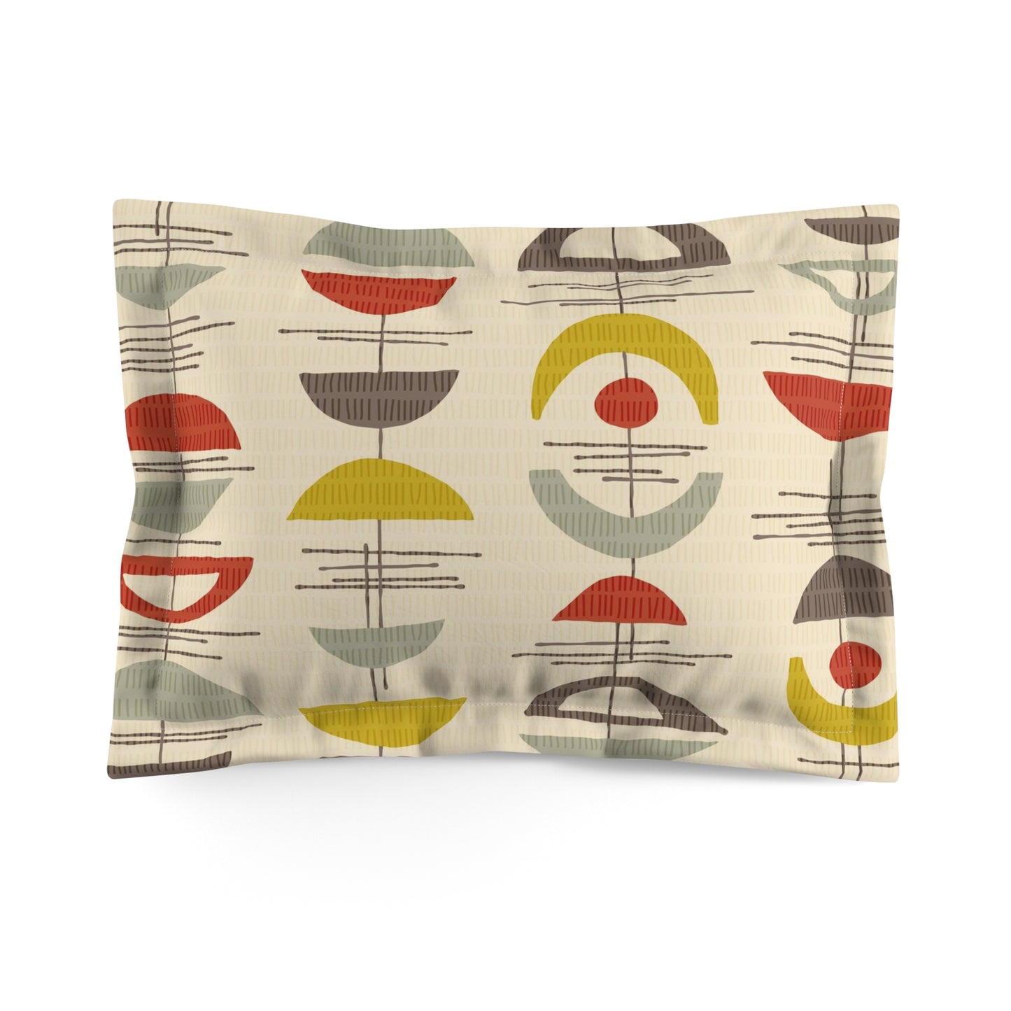 Mid-Century Style Pillow Sham. Original Abstract Pattern in Cream, Red and Sage Green. Standard and King Sizes.