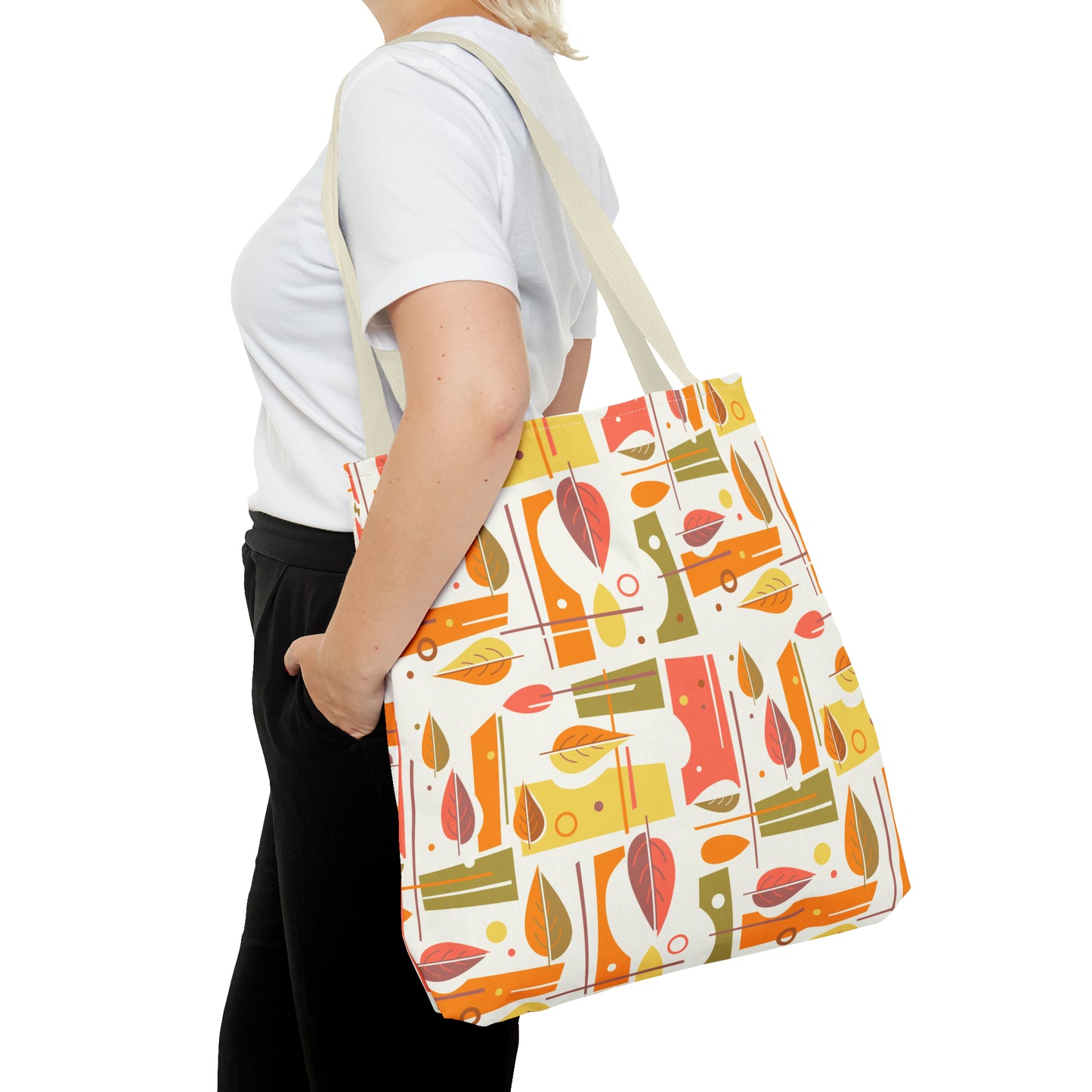 Tote Bag with Abstract Mid Century Leaf Print. Available in 3 sizes.