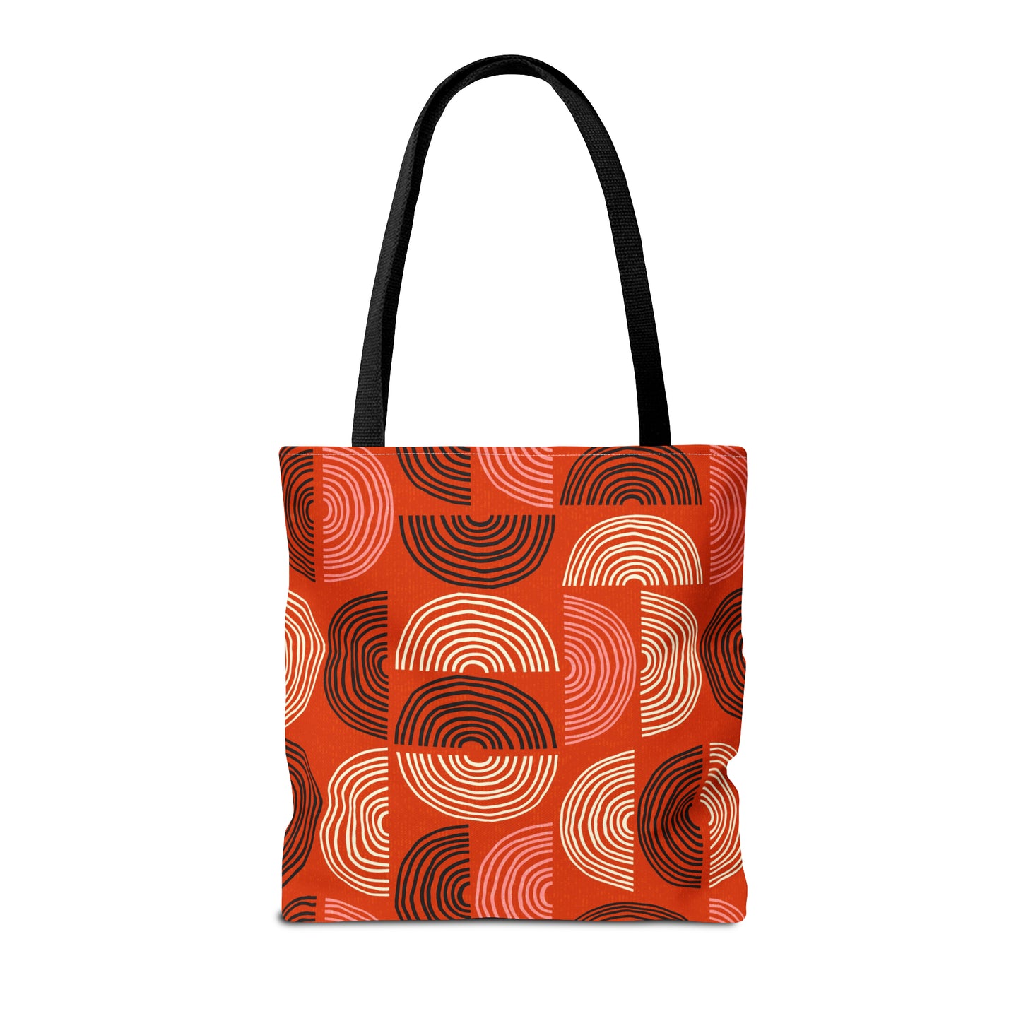 Perfect Tote Bag with Custom Mid Century Modern Print. Unique Circle Pattern in Red, Black, Pink and Beige. 3 sizes Available.