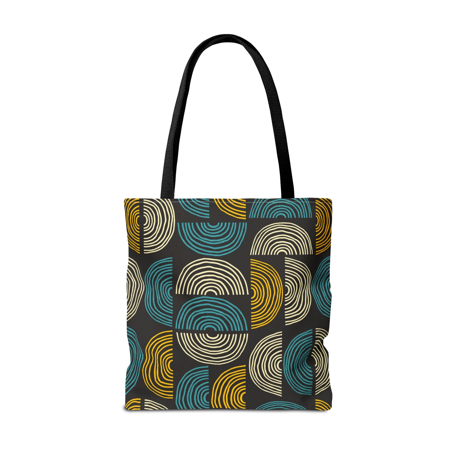 Beautiful Tote Bag with Mid Century Print in Black, Teal and Gold. Available in 3 sizes.