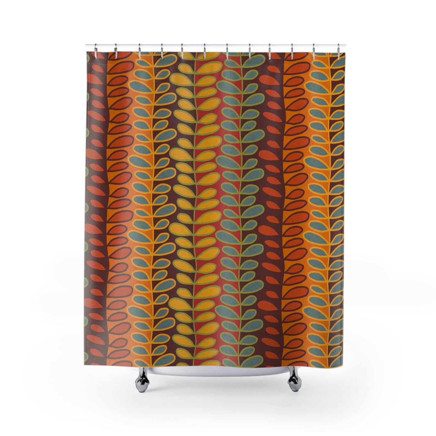 Free-Spirited Boho Style Fabric Shower Curtain with Hand Drawn Leaf and Vine Print