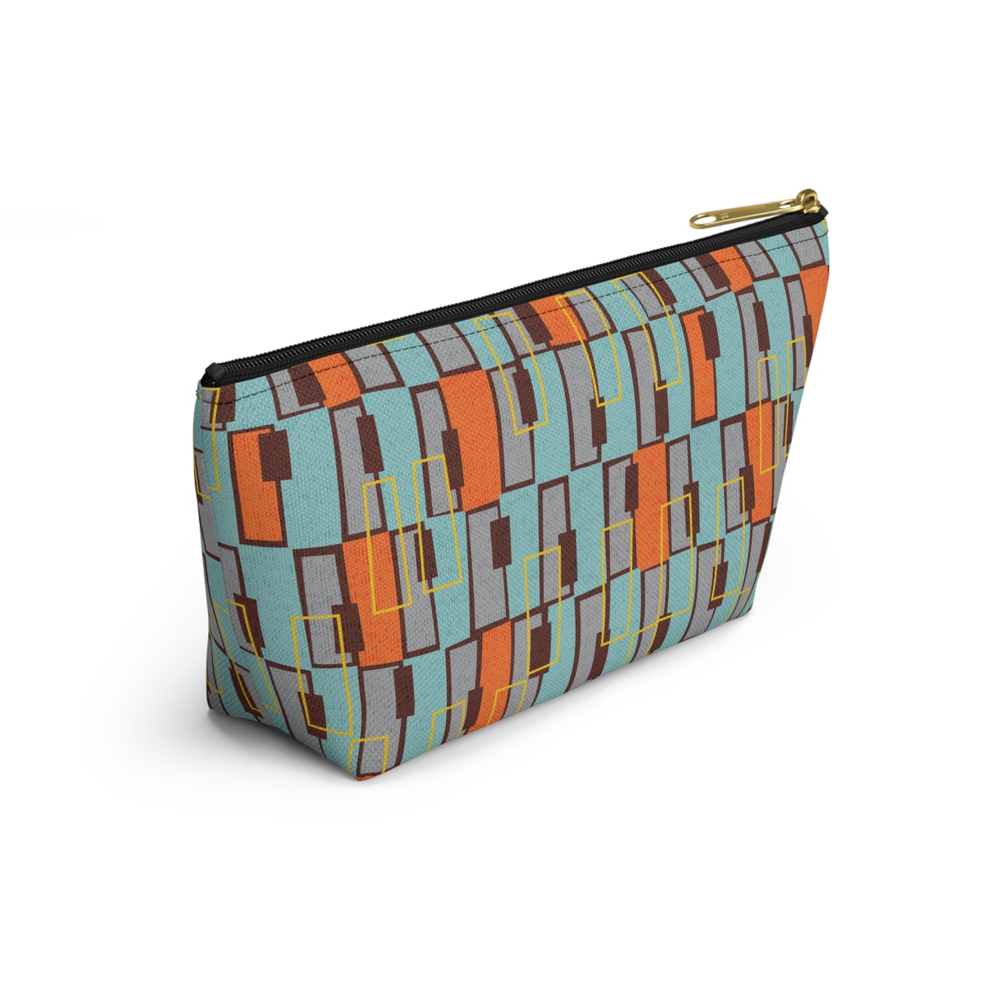 Zipper Pouch in a Colorful Abstract Aqua and Orange Print. 2 Sizes Available.