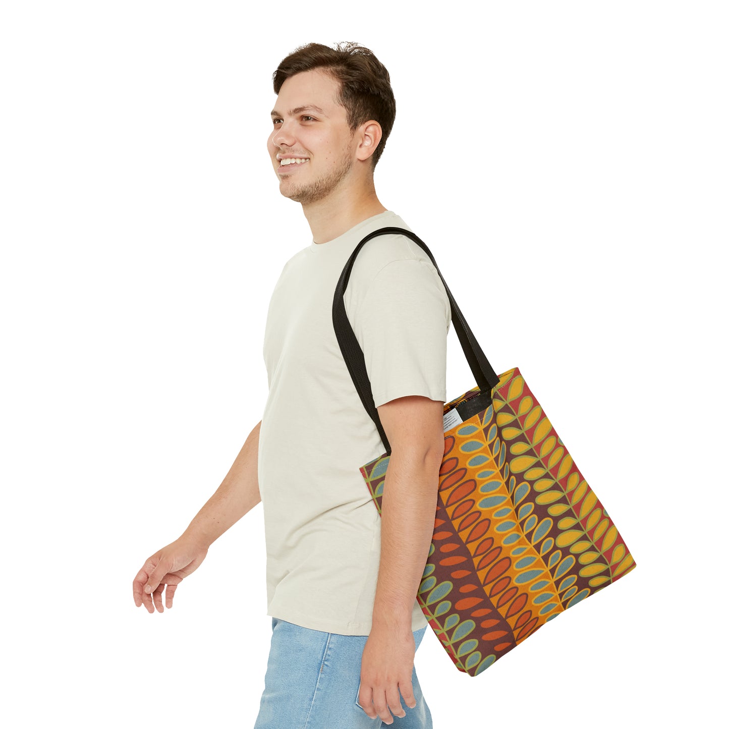 Free-Spirited Boho Style Tote Bag with Hand Drawn Leaf and Vine Print. Available in 3 sizes.