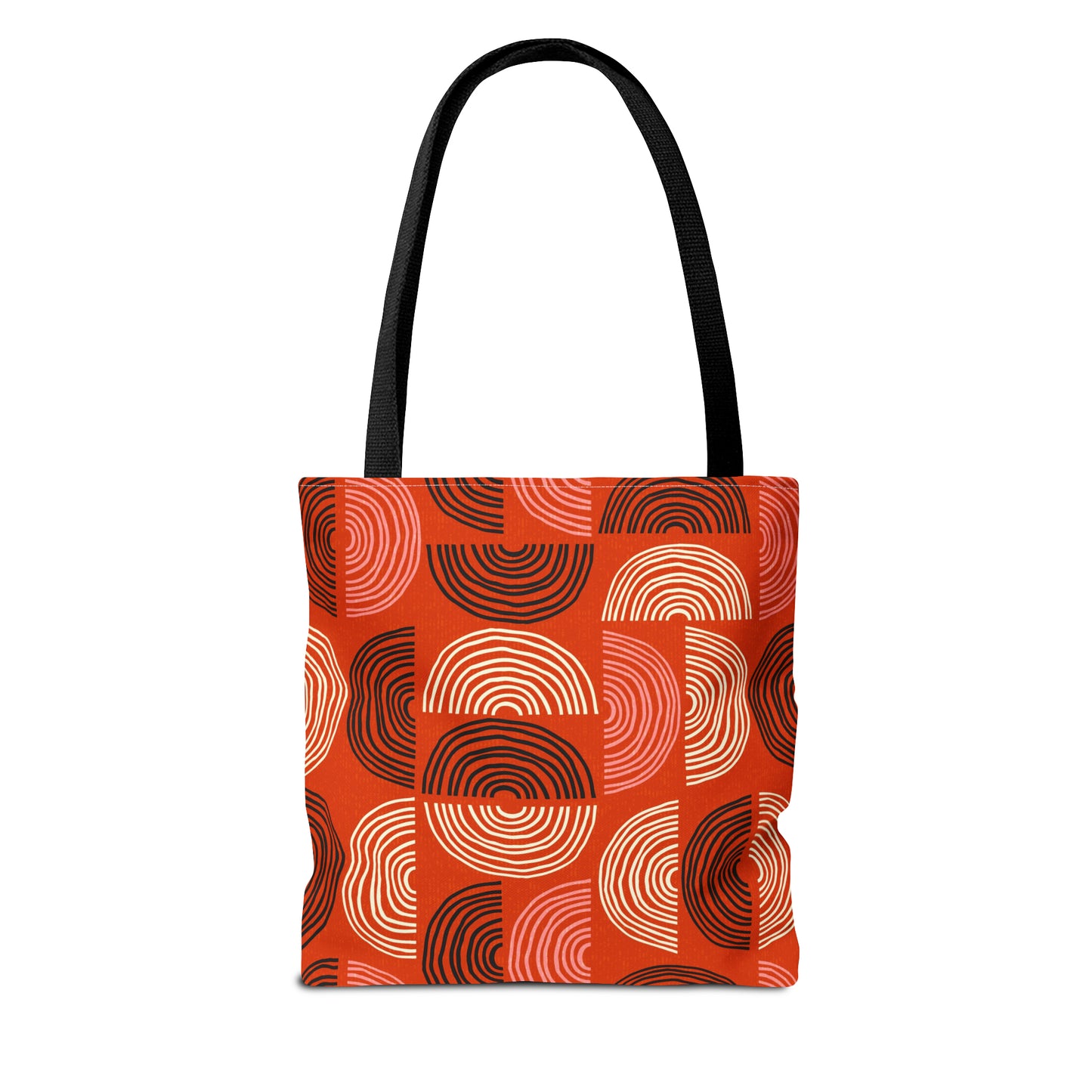 Perfect Tote Bag with Custom Mid Century Modern Print. Unique Circle Pattern in Red, Black, Pink and Beige. 3 sizes Available.