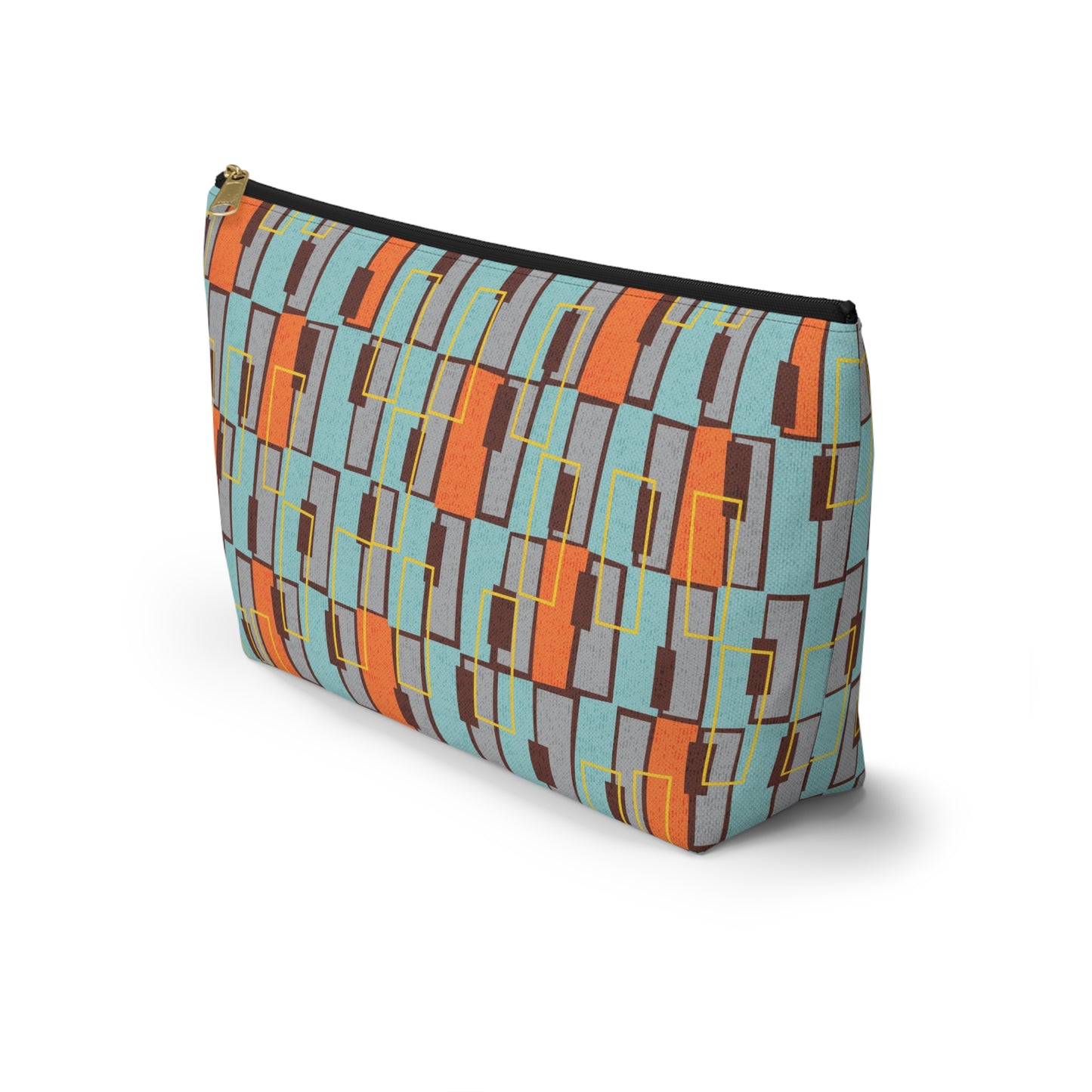 Zipper Pouch in a Colorful Abstract Aqua and Orange Print. 2 Sizes Available.