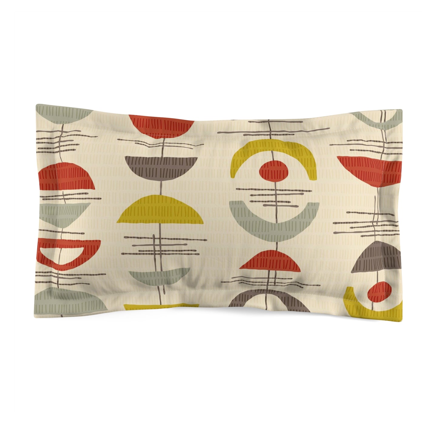 Mid-Century Style Pillow Sham. Original Abstract Pattern in Cream, Red and Sage Green. Standard and King Sizes.