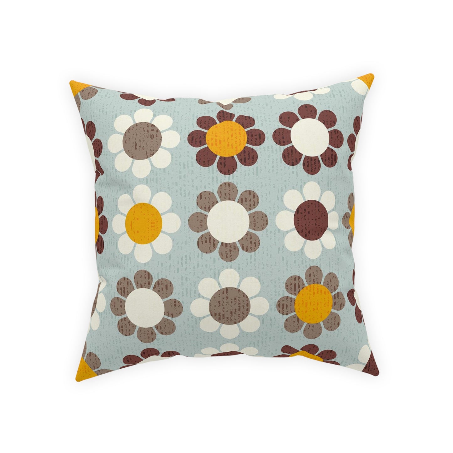 Accent Pillow with Retro Flower Power Daisy Pattern on the front, Matching Stripes on the back. 5 sizes. Pillow Insert Included