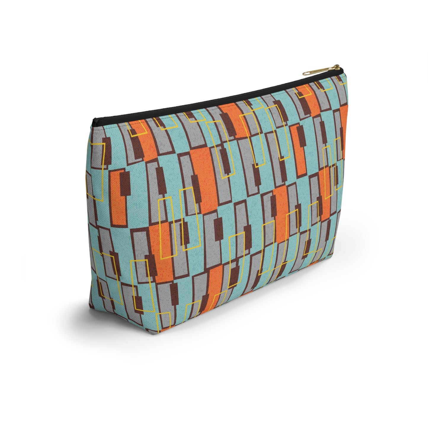 Zipper Pouch in a Colorful Abstract Aqua and Orange Print. 2 Sizes Available.