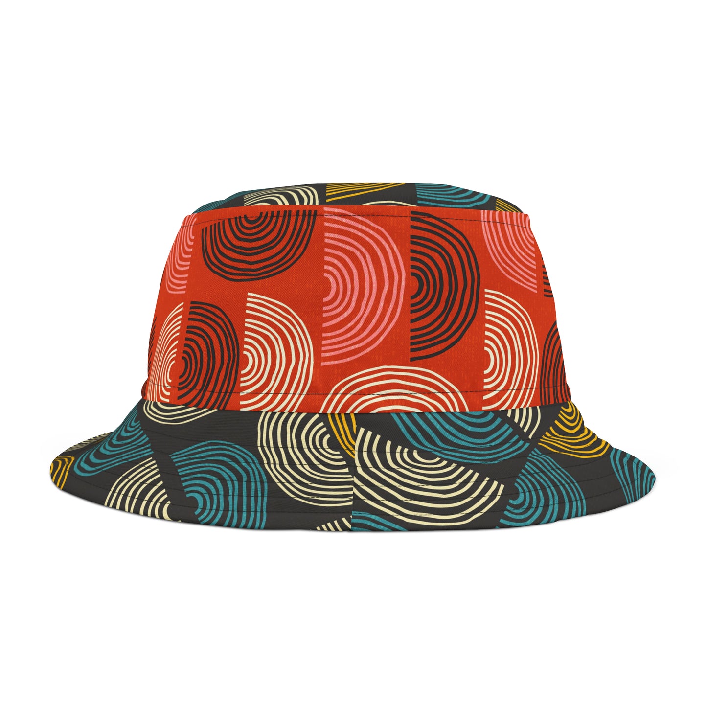 Spiffy Bucket Hat with 2 Retro Prints in Red, Black, Teal and Gold. Available in 2 sizes.