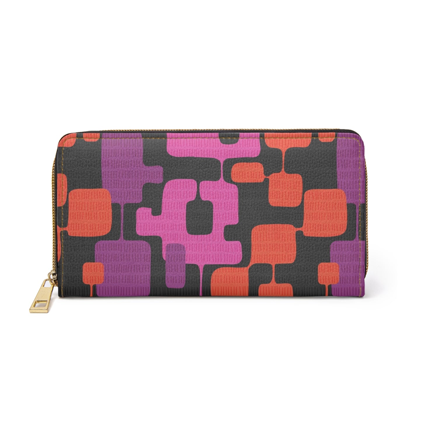 Zipper Wallet with Custom Mid-Century Print. Unique Colorful Abstract Pattern.